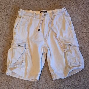 Abercrombie & Fitch Mens Khaki Cargo Shorts Size 32 Tan Cotton Distressed Frayed